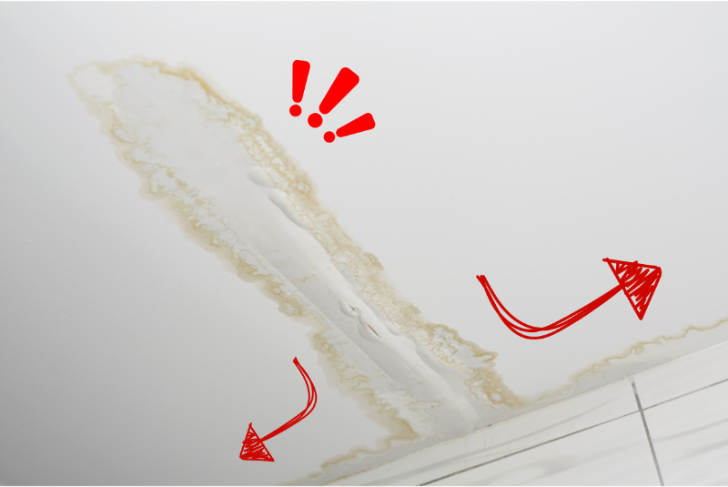 The extension of ceiling damage leak