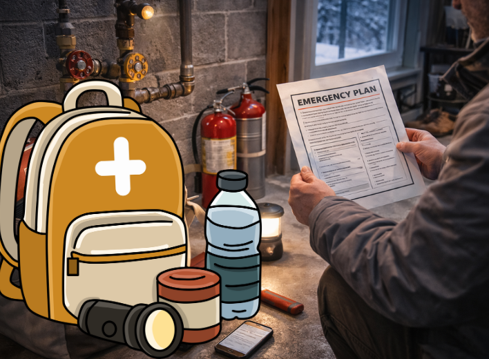 Preparedness Man preparing emergency plan supplies