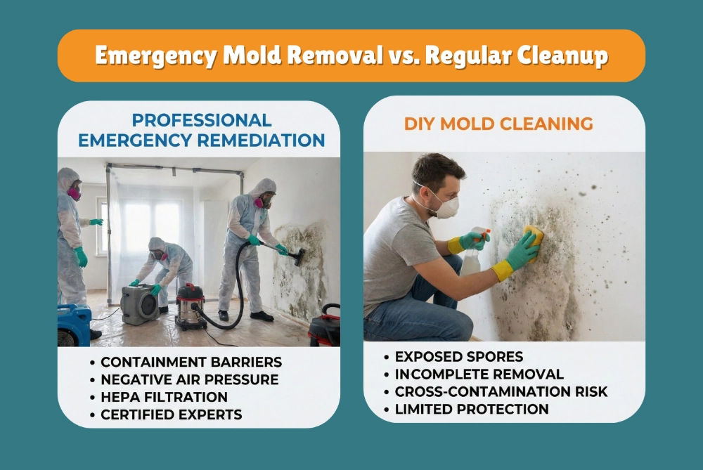 Comparision Emergency mold removal vs. regular cleanup
