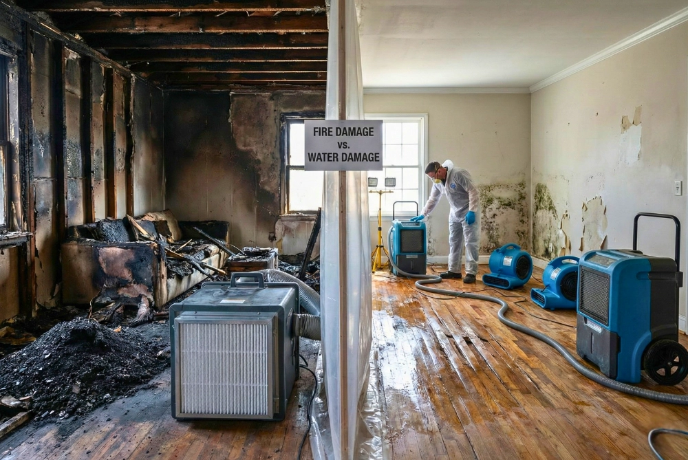 DualClaim Split-environment, Water damage vs. fire damage
