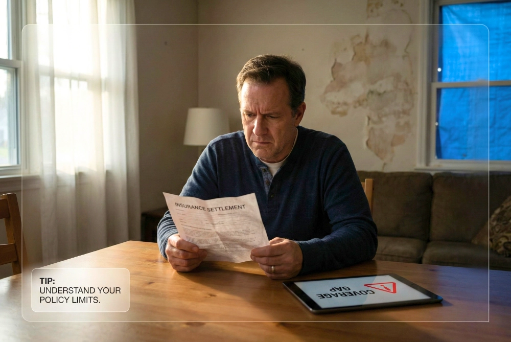 Mistakes Reviewing an insurance settlement while damage remains visible